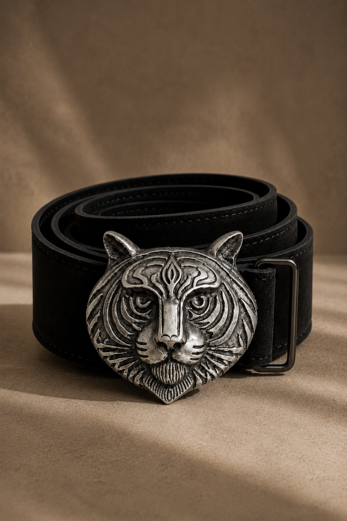 *PREVENTA* CINTURON CUERO TIGER NEGRO/PLATEADO