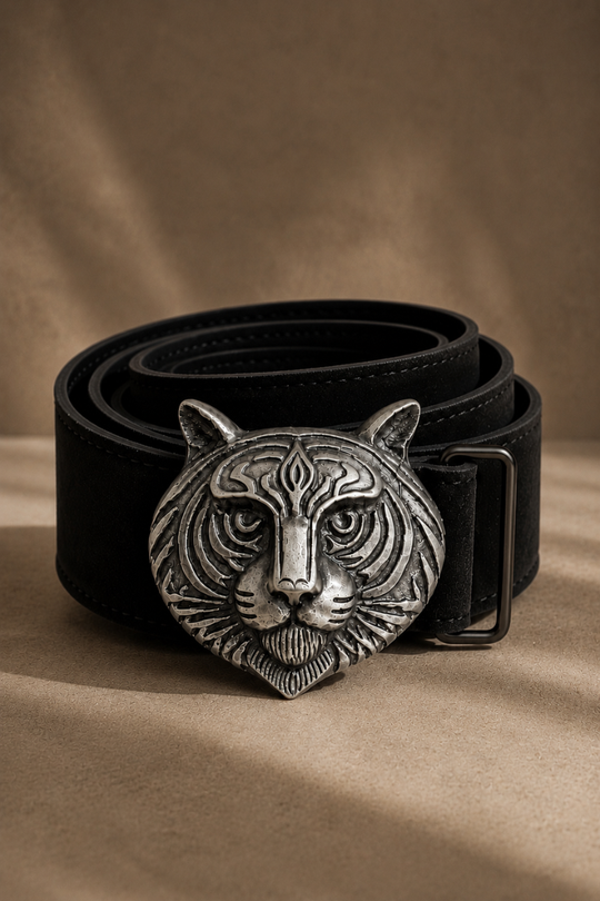 CINTURON CUERO TIGER NEGRO/PLATEADO