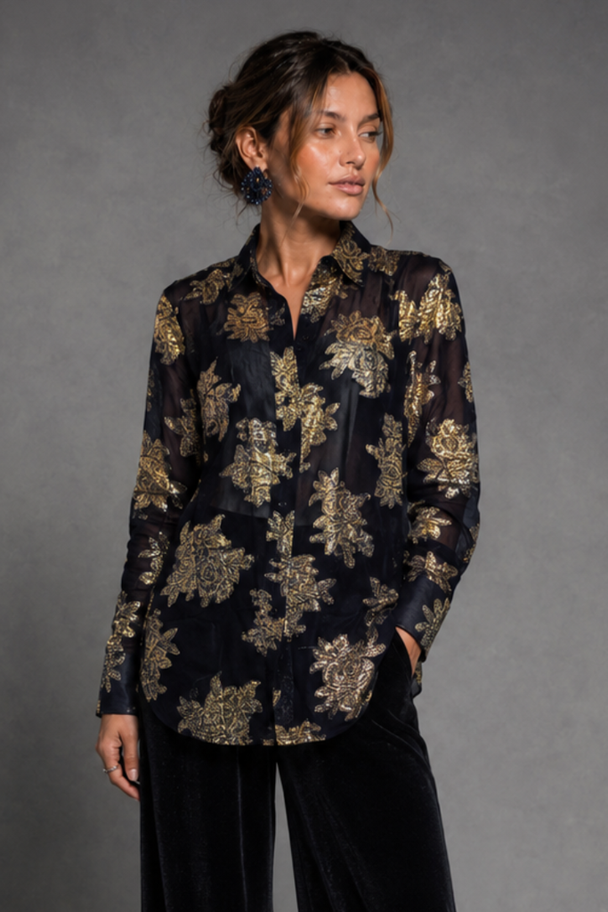 BLUSA LUREX NAVY GOLD