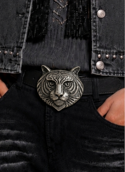CINTURON TIGER NEGRO/PLATEADO