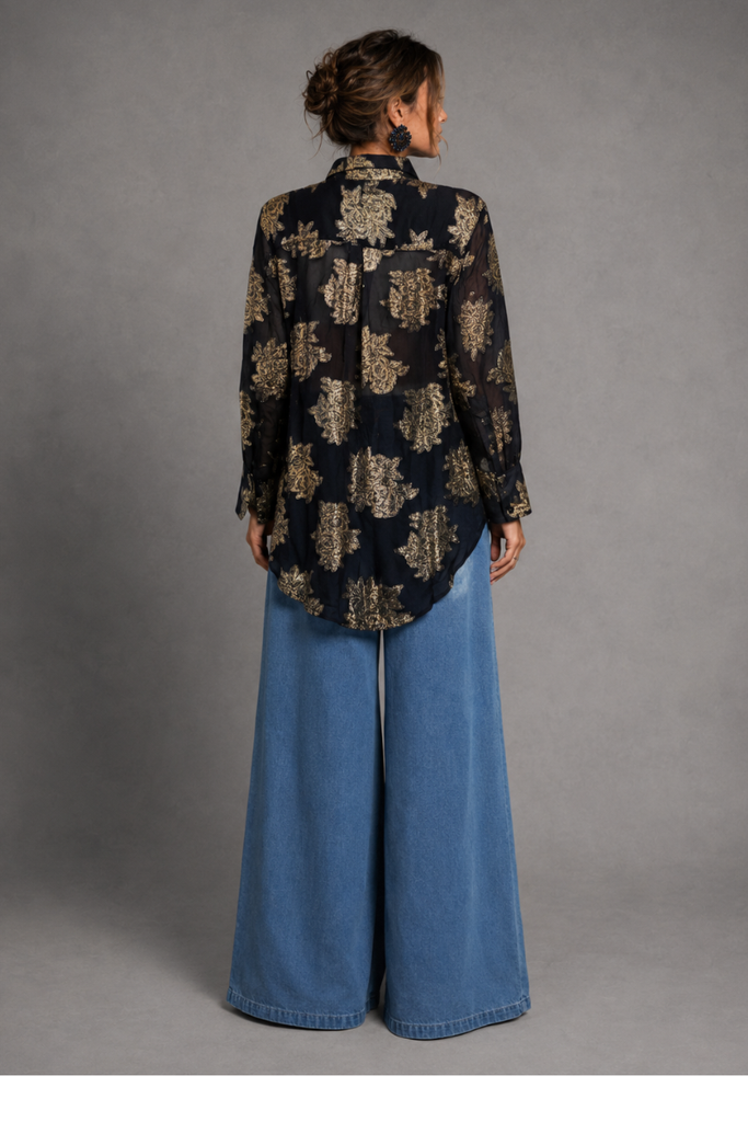 BLUSA LUREX NAVY GOLD