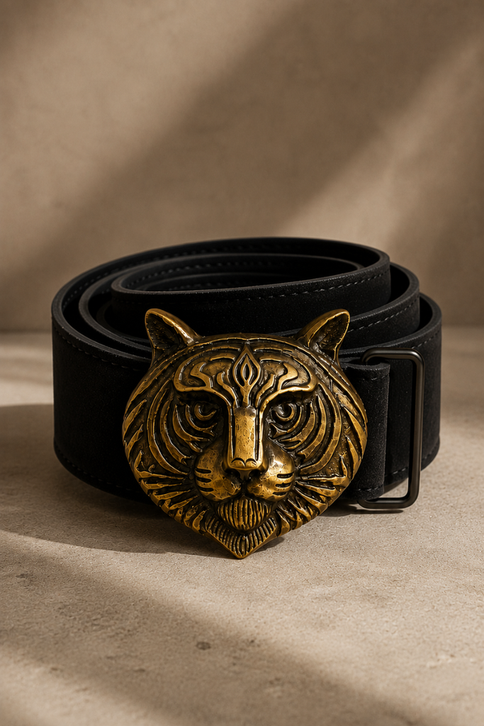 *PREVENTA* CINTURON CUERO TIGER NEGRO/DORADO