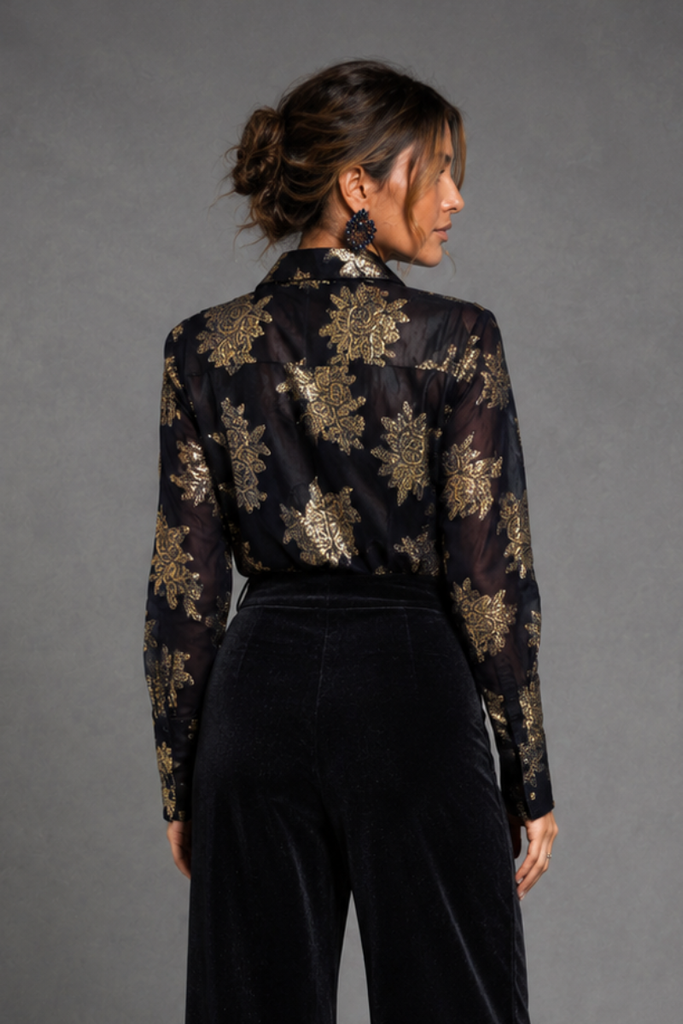 BLUSA LUREX NAVY GOLD