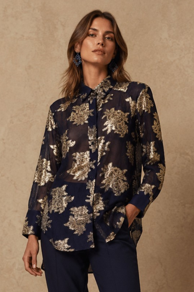 BLUSA LUREX NAVY GOLD